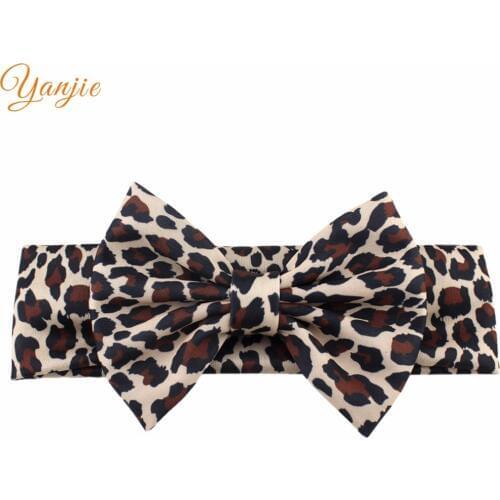 5 Inches Cotton Leopard Headband Elastic Handmade Craft Fabric Hair Bow Cheetah Headbands DIY Girls Hair Accessories Party Mujer