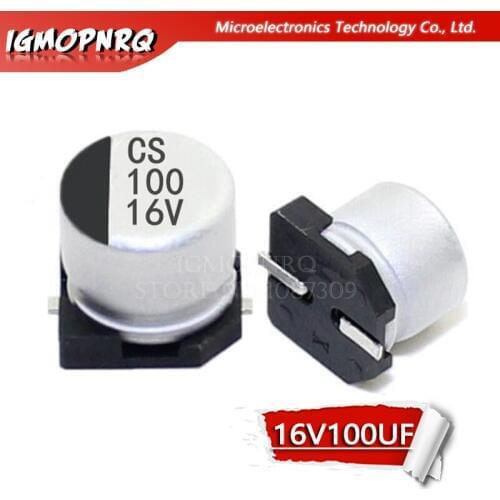 10PCS Electrolytic capacitor 16v100uf 6.3*5.4mm SMD aluminum electrolytic capacitor 100uf 16v