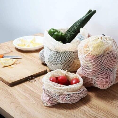 10pcs Fruit Net Bags 28*43cm Vegetables Fruit Organic Cotton Net Bags Supermarket Shopping Cotton Bundle Eco Bags