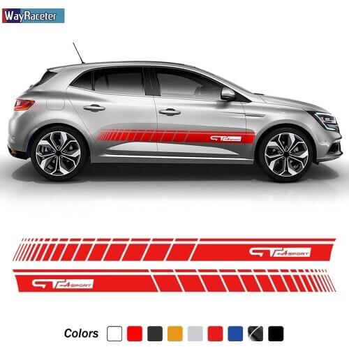 2 Pcs Racing Sport Car Door Side Stripes Skirt Sticker Body Vinyl Decal For Renault Clio Megane GT 2 3 4 5 Twingo Accessories