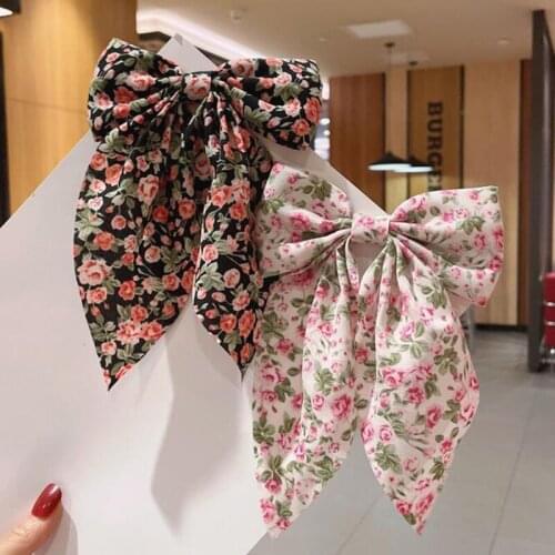 30 pieces/lot) Pastoral Style Hair Bow For Women Retro Floral Hair Accessories With Alligator Clip 5 Colors Ponytail Holder