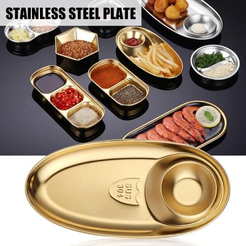 Stainless Steel Sauce Dishes for Kitchen Restaurant Sushi Dipping Bowl Mini Condiment Appetizer Plates with Compartment
