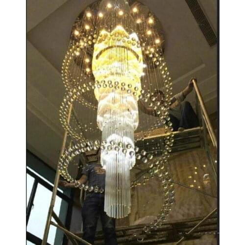 Dia100*H240cm Large Modern Crystal Chandelier Lighting Lustre Hotel Staircase Light Villas Living Room Pendant Lamps Hotel Lobby