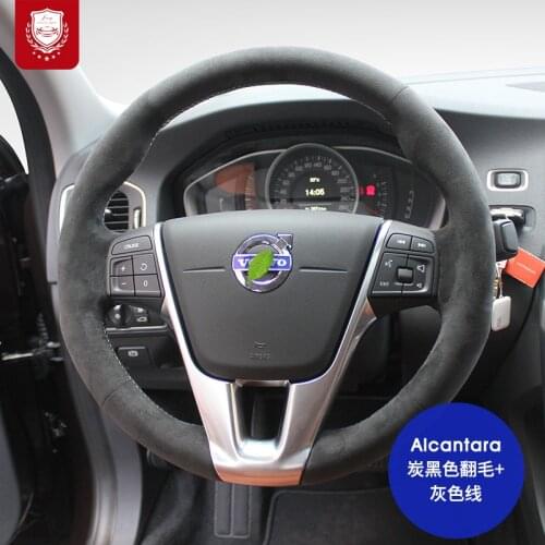 Steering wheel cover for Volvo XC60 S60L XC90 S90 S80 Real Alcantara Premium hand-stitch grip cover interior car accessories