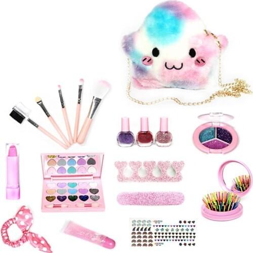 Children Girls Pretend Play Beauty Makeup Cosmetic Set Toy with Crossbody Bag Odorless Non-Toxic Multilayer Girls Gift