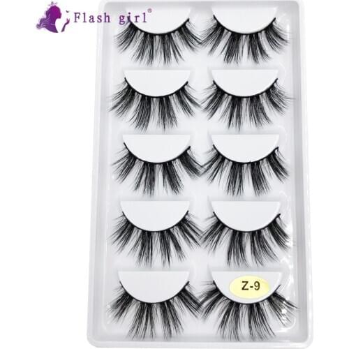 Flash girl 5 pairs Z series Z09 Natural handmade 3D faux mink individual eyelashes