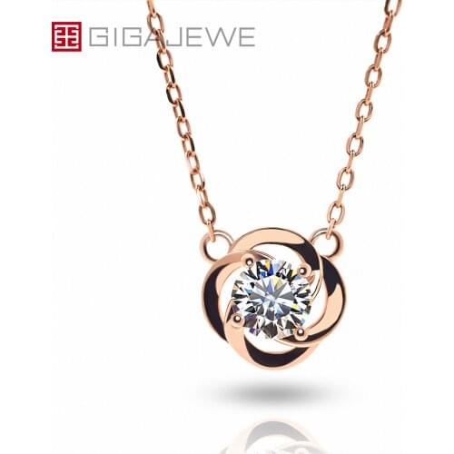 GIGAJEWE 0.5ct 5mm EF Round 18K Rose Gold Plated 925 Silver Moissanite Necklace Diamond Test Passed Jewelry Girlfriend Gift