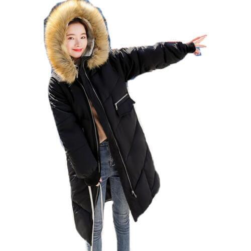 Hot Sale Winter Women Long Jacket 2018 Fashion Hooded Fur Collar Office Lady Down Cotton Jacket Padded Warm Jacket Mujer Q500