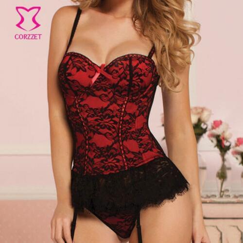 Red And Black Victorian Lace Bustier Corset Sexy Gothic Lingerie Valentine Korsett For Women Push Up Corsets and Bustiers Korse