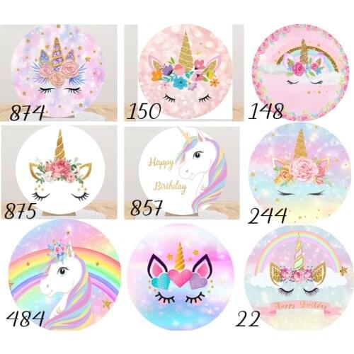 Unicorn Rainbow themed Round Photography Background cover Photo Backdrop Kid Birthday Party Decoration Vinyl Elastic Polyster