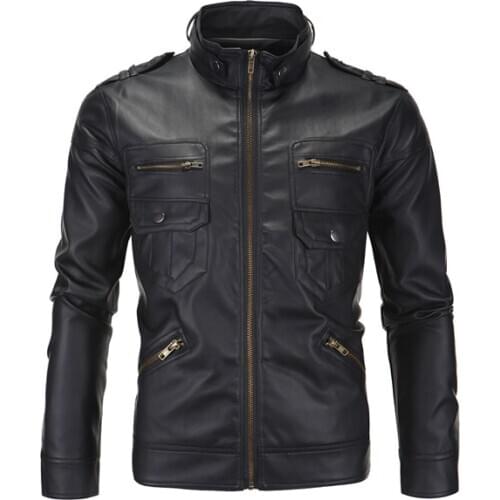 Men PU Jackets Spring Fashion Stand Collar Male Coat Motorcycle Slim Fit Men Outerwears Brand Clothing Men SA504