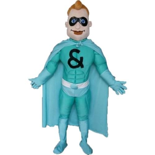 Adult Size Muscle Superhero Mascot Costume with Long Cape Full Body Outfit for Marketing and Festivals Custom Made Mascots