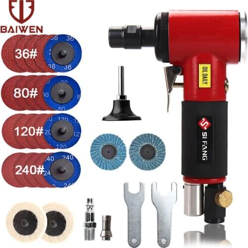 31pcs Mini 1/4'' & 1/8'' Air Angle Die Grinder 90 Degree Pneumatic Grinding Mill Engraving Machine with Sanding Discs Tool Set