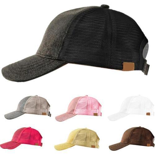 Fashion Women Anti Sun Glitter Mesh Adjustable Ponytail Hat Cotton Baseball Cap Outdoor Classic Style Hip Hop Cap Street Dad Hat