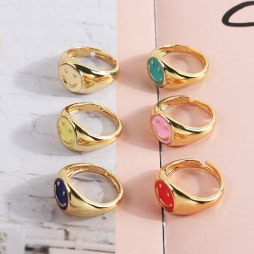 Fashion Gold Ring Smile For Women Copper Dripping Oil Adjustable Smile Cubic Zircon Ring Sonrisa En El Anillo Um Anel Um Sorriso
