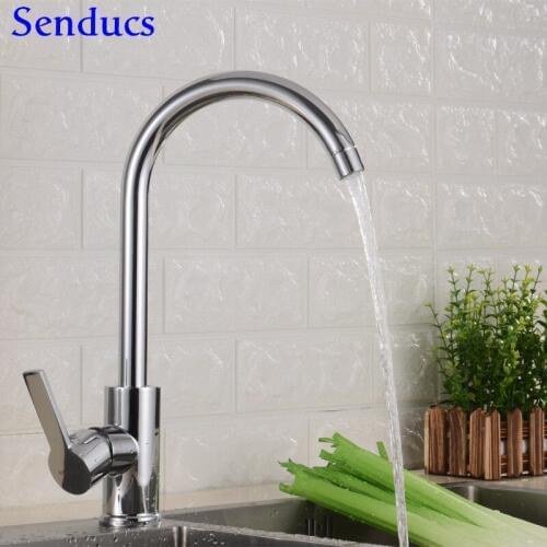 Senducs Fashion Kitchen Faucet Quality Copper Kitchen Sink Faucet Single Handle Bathroom Mixer Tap Polished Chrome Kitchen Tap