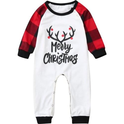 Newborn Baby Boys Girls Clothes Christmas Pajamas Deer Plaid Romper Letter Print Jumpsuit 6 9 12 18 24 Months roupa de bebe