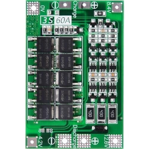 3S 12.6V 60A Li-ion Lithium Battery Charger Protection Board 18650 BMS with Balance For Drill Motor Lipo Cell Module Pack