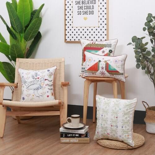 Flower and Bird Bed and Breakfast Printing Pillow Creative Design Flower and Bird Embroidery Embroidered Pillow Handmade Pillow