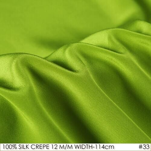 SILK CREPE DE CHINE 114cm width 12momme/100% Natural Mulberry Silk Fabric DIY Matt Color Women Evening Dress Lime NO 33
