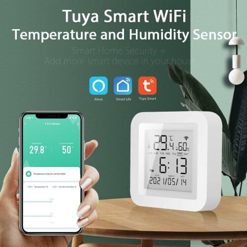 Tuya WiFi Smart Temperature and Humidity Detector Wireless Temperature and Humidity Sensor with Time Display Intelligent Linkage