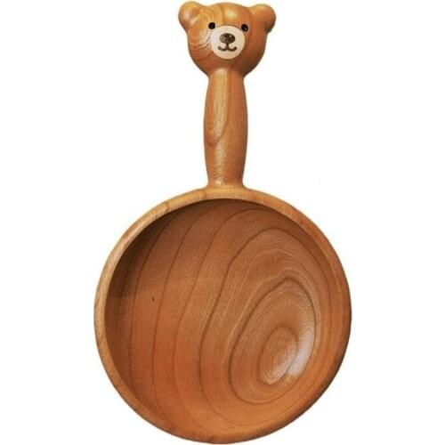 Japanese Style Cute Bear Plate Bowl Fruit Snacks Black Walnut Cherry Wood Dessert Bread Plates Tableware Home Kitchen Dining Bar