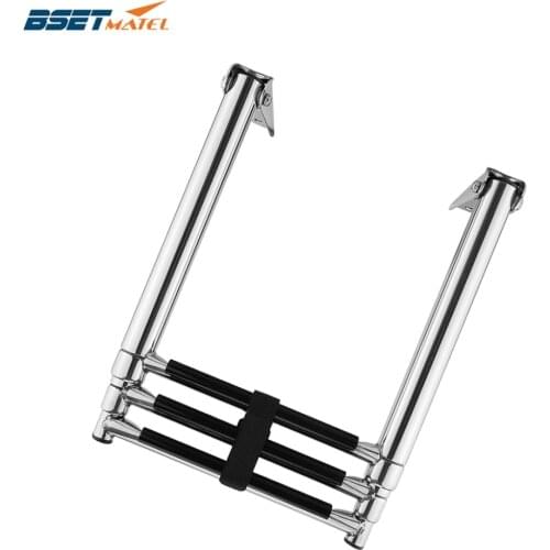 BSET MATEL 3 Steps Boat Stainless Steel 304 Telescoping Folding Ladder Deck Outboard Swim Platform Boat Marine Yacht Accessories