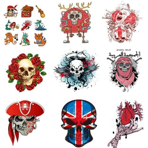 Iron on Transfer for Clothing Thermoadhesive Patches Stickers Diy Roses Applique Skull Patch for Jackets Stripes Textile Vinyl C