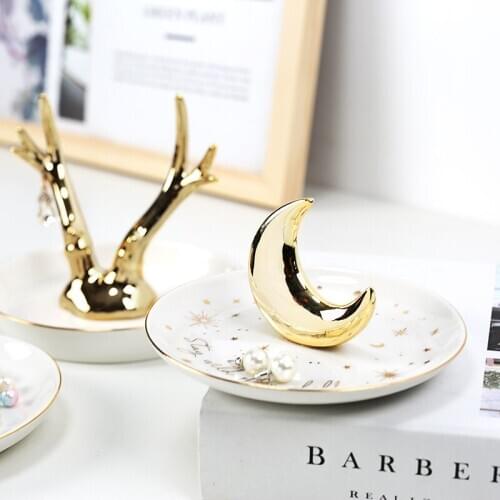NEWYEARNEW 1piece Ceramic European Ring Jewelry Dish Pearl Dish Ring Storage Plate Package Home decoration Wedding Birthday Gift