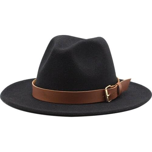 Women Wool Fedora Hat With Leather Belt Panama Hat Winter Autumn Wide Brim Jazz Trilby Male Sombrero Cap
