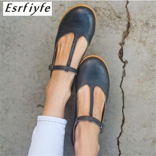 ESRFIYFE New Women Sandals Flats PU Leather Spain Vintage Female Shoes Woman Round Toe Non-Slip Sandalias Mujer Plus Size 34-48