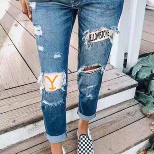 Ladies Jeans Ripped Print Sexy Ladies Jeans Women Trousers
