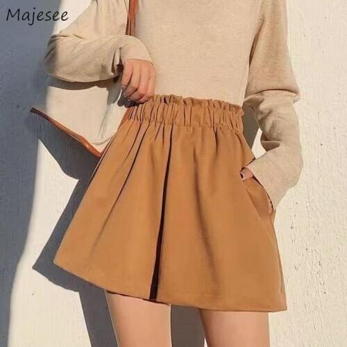 Women Shorts Wool Plus Size 4XL Elastic High Waist Plus Size 4XL Wide Leg Trousers Elegant Office Lady Winter Korea Chic Fashion