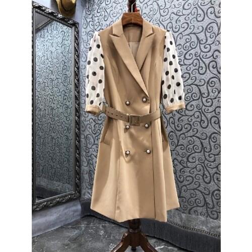 High Quality New Long Blazer Dress 2021 Autumn Business Inspired Women Notched Collar Polka Dot Print Button Front Work Dress OL