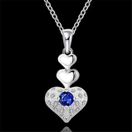 Fashion luxury Classic blue crystal heart Pendant 925 Sterling Silver Necklace For Women Christmas gifts Wedding party Jewelry