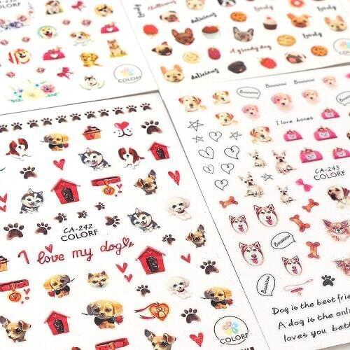 1Pcs Dogs And Kittens Cute Stickers 3D Nail Art Stickers Love Line Transfer Stickers Nail Art Decorative Nail Art Production