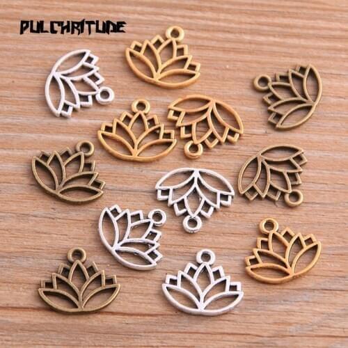 20pcs 14*16mm Three Color Lotus Flower Head Meditation Yoga Pendants For Jewelry Making DIY Handmade Craft