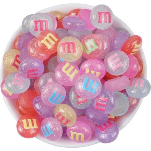 30Pcs 18mm Resin Glitter M Jelly Beans Mini Mixed Candy Flat Back Cabochon Scrapbooking Kawaii DIY Decoration Accessories