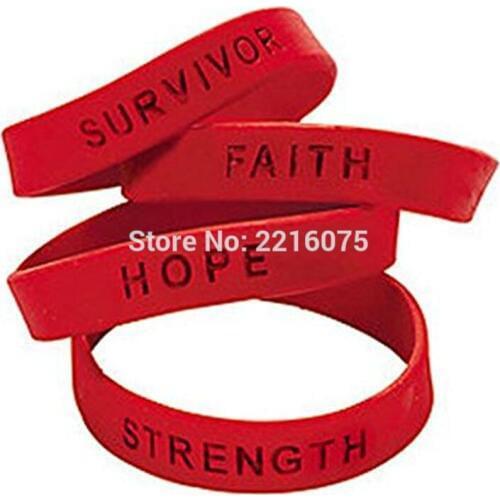 300pcs SURVIVOR FAITH STRENGTH HOPE RED silicone wristband rubber bracelets free shipping by DHL express