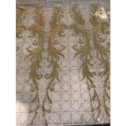 5 yards lace fabric with embroidery for party dress Nigerian Lace Fabric S-96686 with beads