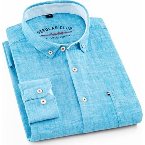 80% Cotton 20% Linen Men Shirt Long Sleeve Shirt Men Pure Colored Casual Men Clothes Camisa Masculina Mens Dress Shirts