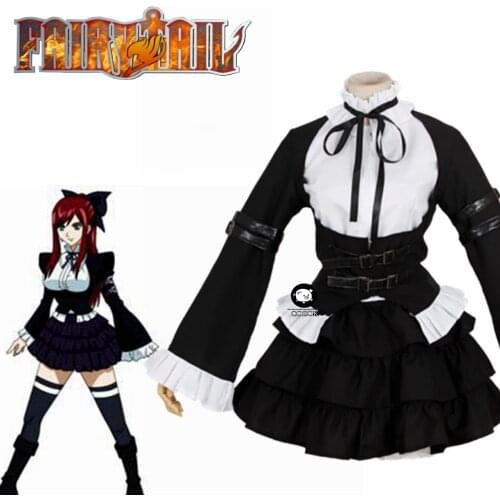 Anime Fairy Tail Erza Scarlet Black Maid Lolita Cosplay Costume Cutome-Made Free Shipping