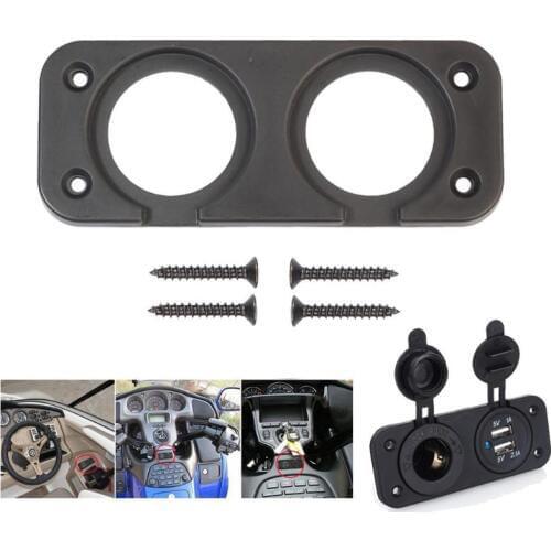 Car Motorcycle Dual Port Car Cigarette Lighter Female Holder Socket Panel Power Adapter Outlet Mounting Panel Auto Accessories