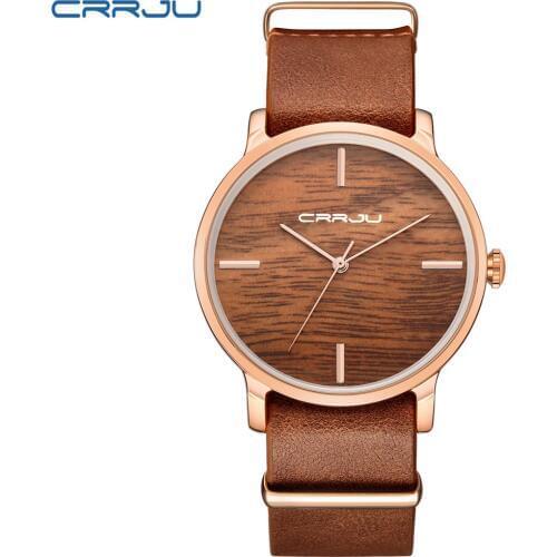 CRRJU Top Brand Color Walnut Wood Luxury Watch For Men & Women Fashion Sport Causal Gift Wooden Color Quartz Analog Wristwatch