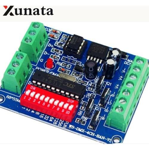DC5V-24V RGBW DMX Decoder LED strip light controller, easy 4-channel DMX512 decoder board , Easy to DMX control Free Shipping