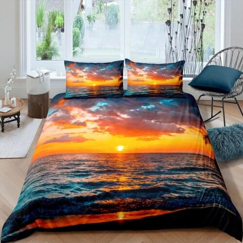 Home Textiles Luxury 3D Sunset Beach Print Duvet Cover Set 2/3 Pcs Pillowcase Kids Bedding Set AU/EU/UK/US Queen and King Size