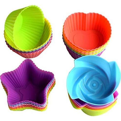 24PCS Colorful 4 Shapes Reusable Heat Resistant Silicone Non-stick Mini Baking Pastry Muffin Molds Cupcake Liners Chocolate Cup