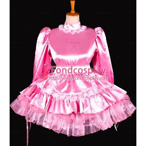 Sissy maid Dress lockable pink Satin French maid Uniform dress cosplay costume Custom-made[G794]