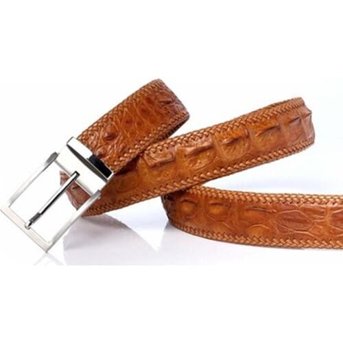 Jiayupiju male crocodile belt Thailand true Crocodile leather belt Pure steel Pin buckle Youth Korean business male belt