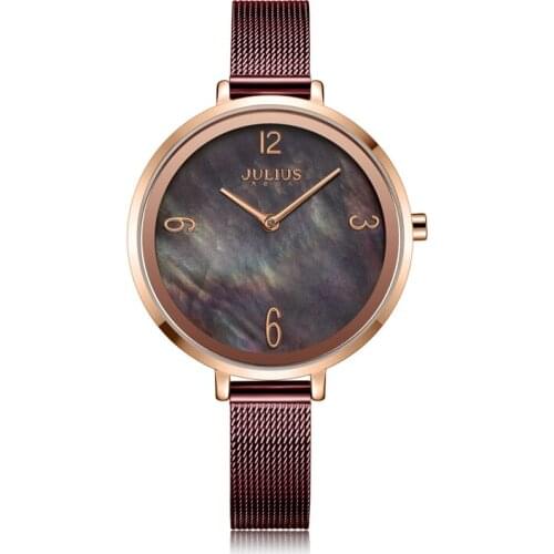 Top Mother-of-pearl Womens Watch Japan Quartz Hours Big Clock Fashion Stainless Steel Bracelet Birthday Girls Gift Julius Box